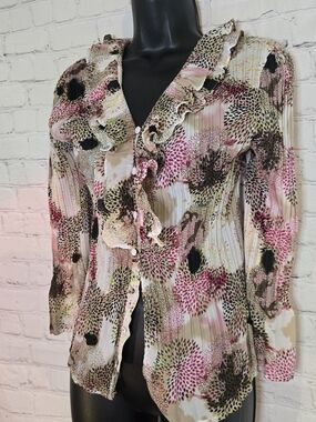Y2k Erin London Retro Pr ruffle Collar Accordion Pleat fairy poet blouse Sz XL
